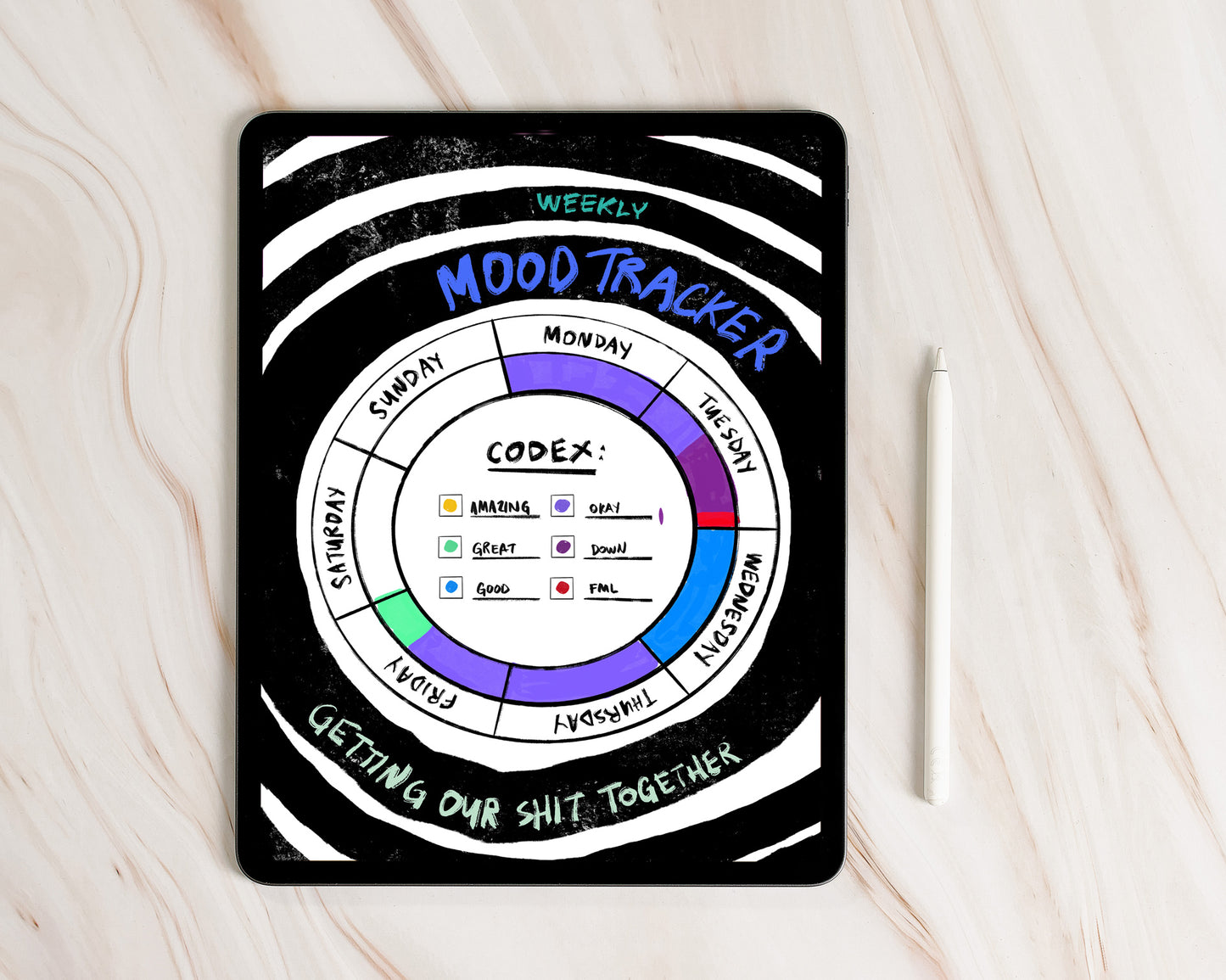 Circular Weekly and Monthly Mood Trackers